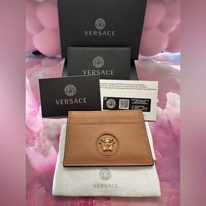 Versace La Medusa Card Case (NWOT; Tan/Gold)